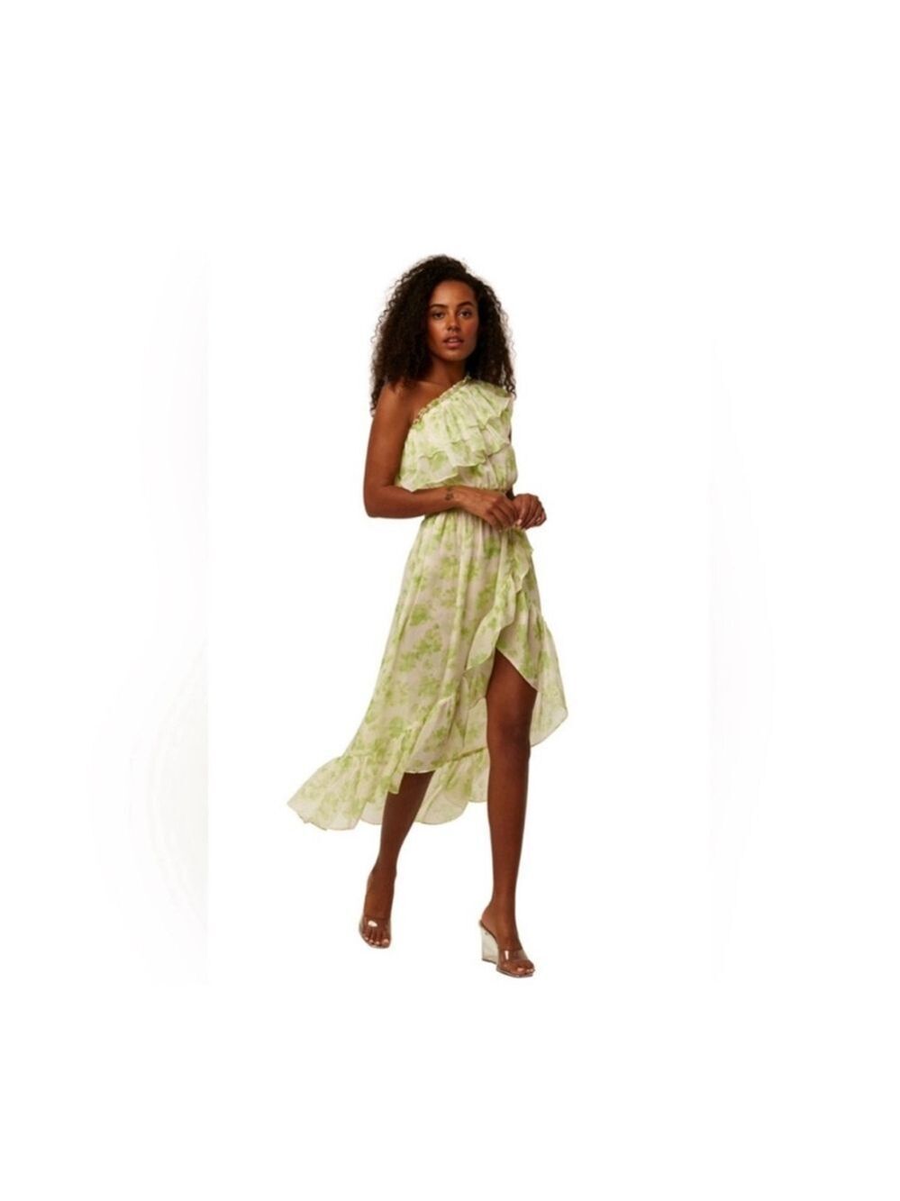 Women's MISA Los Angeles Floral One Shoulder Dress Green Size S